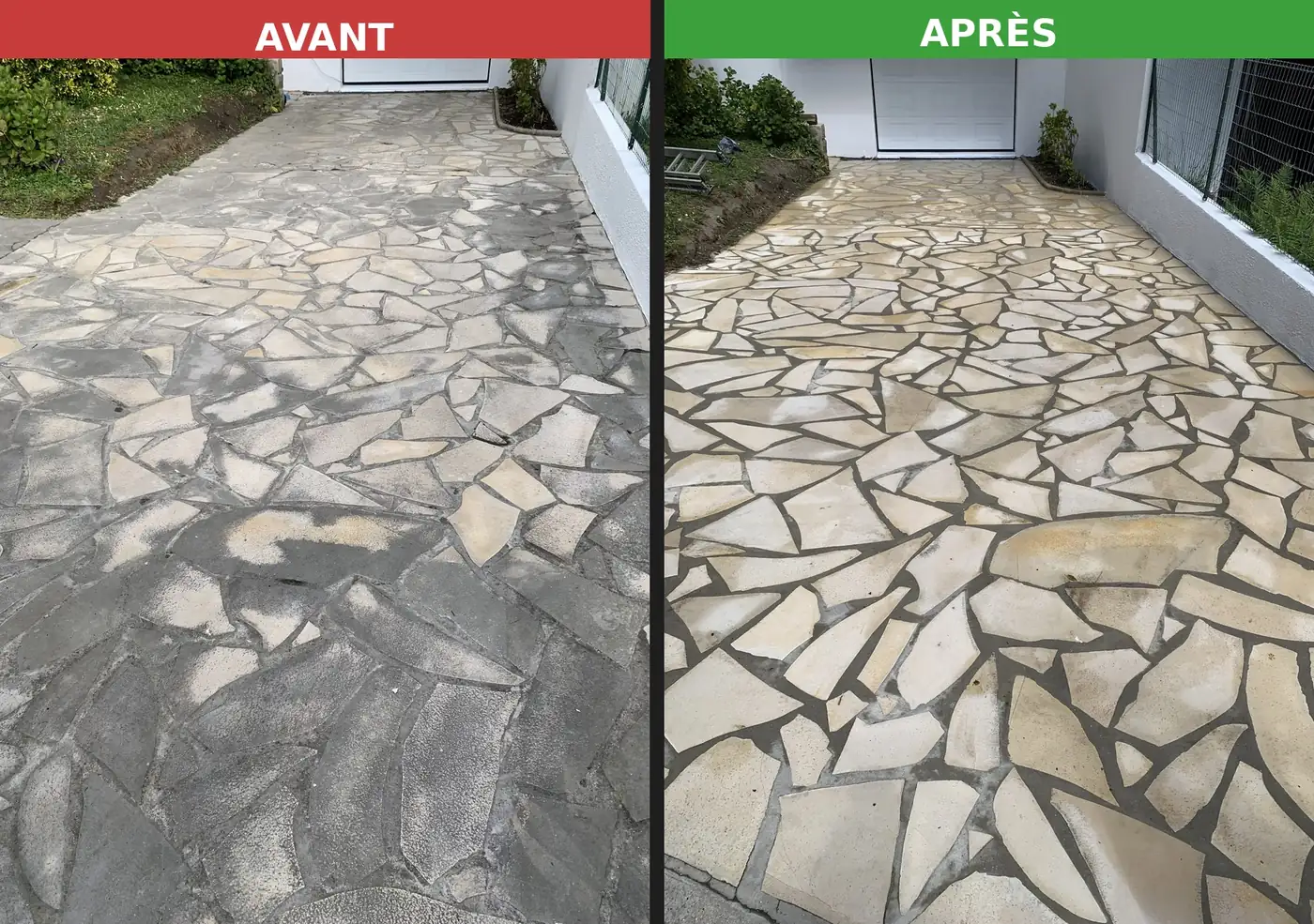 Avant / après — nettoyage d’allée en pierre par Camille Couverture