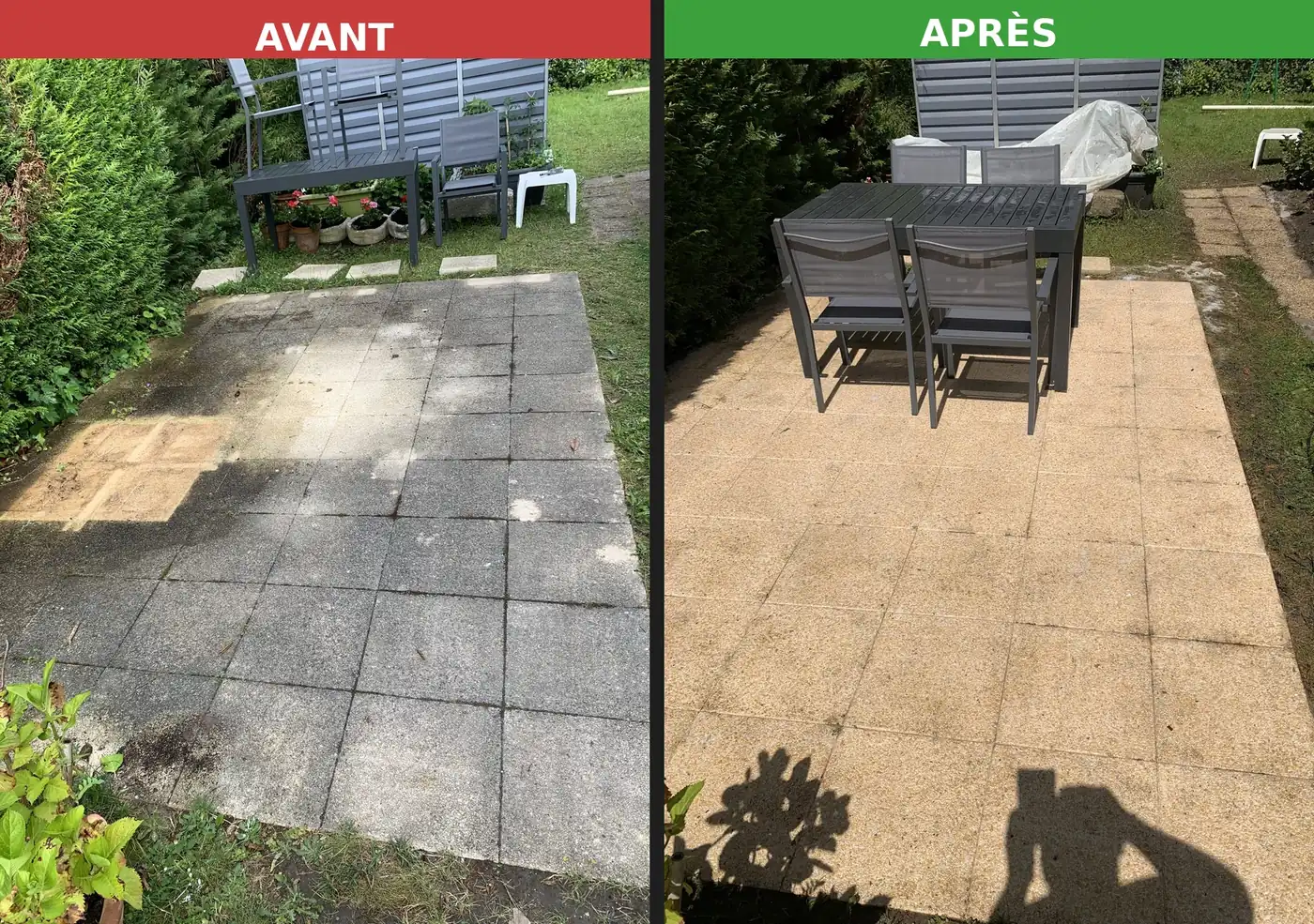 Avant / après — démoussage de terrasse par Camille Couverture